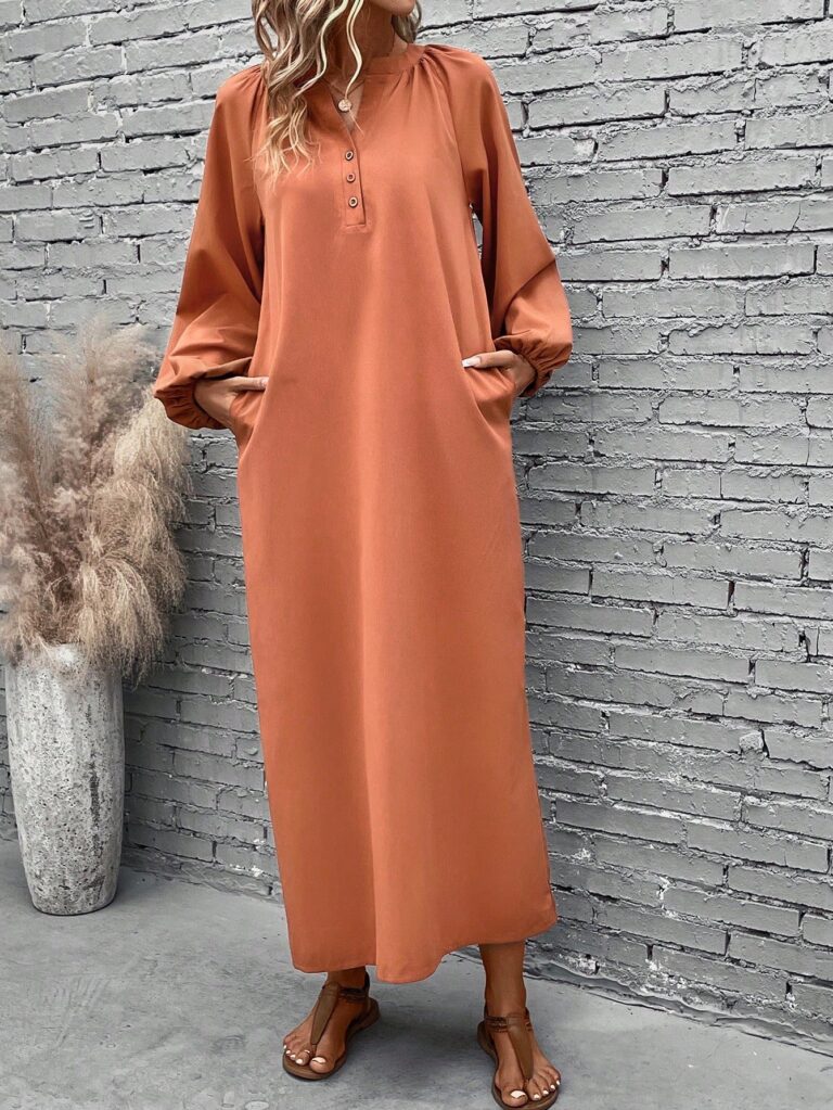 فستان ازرار أكمام فانوس