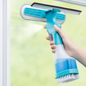 فرشاة تنظيف زجاج 4 في 1 مع رشاش ومكشطة وفرك - مثالية للنوافذ والمرايا والبلاط